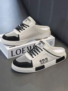 Men's Thick Sole Outdoor Slippers, Anti-Slip Casual Sports Slides, Large Size 47 Slip-On Breathable Mesh Net Men's Shoes, Lace-Up Odor Resistant Fashion Daily Work Casual Sports Sneakers - Beige - View 3