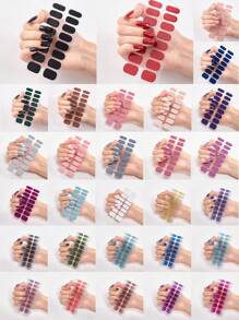 48/96/128/192片装多巴胺美甲贴纸套装，包含粉色、黑色、白色、红色、蓝色、绿色等多种颜色，闪光美甲贴纸，DIY全套美甲贴纸，按压式美甲贴纸，渐变闪光美甲贴纸，持久耐用，适合日常、圣诞节、新年、派对等场合，快速轻松地打造美丽惊艳的美甲造型。（注意：本产品不适用于UV固化） - 彩色 - 查看 2