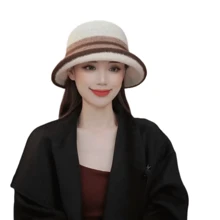 1 Pc 2024 Autumn/Winter New Elegant Retro Turn Up Brim Bucket Hat, Chic British Style Compact Look For Women Winter Outfits - Multicolor - View 10