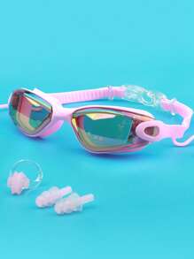 SHENYU 防雾防紫外线游泳镜套装（带耳塞和鼻夹）、海滩必需品、海滩配件、泳池浮板 - 粉色 - 查看 7