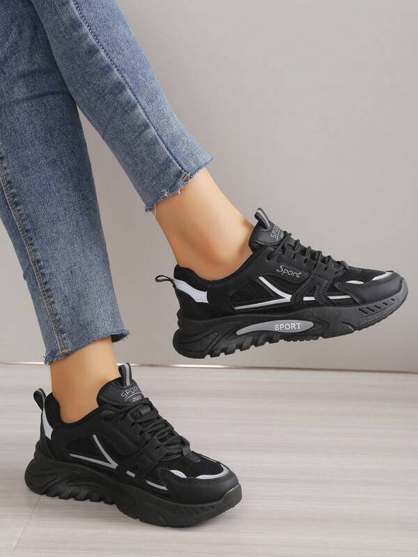 New Lace Up Casual Sneakers, Soft Sole Chunky Sneakers, Lightweight Non-Slip Running Shoes