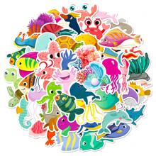 50pcs Ocean Stickers Large Pack, Underwater World Series Design Graffiti Stickers, Suitable For Water Bottles, Laptops, Luggage, Cars, Guitars DIY, Starfish And Jellyfish Decoration, Spring, Easter, Back To School Gifts - Multicolor - View 11