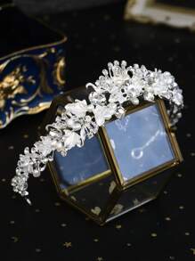 1件时尚优雅合金新娘皇冠，适合女性婚礼、派对、万圣节服装配饰 - 銀色 - 查看 8