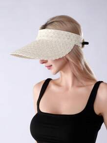 Beach Straw Sun Hat For Women Crochet Frayed Floppy Bucket Hat Wide Brim Sun Protection Straw Hat - A - View 15