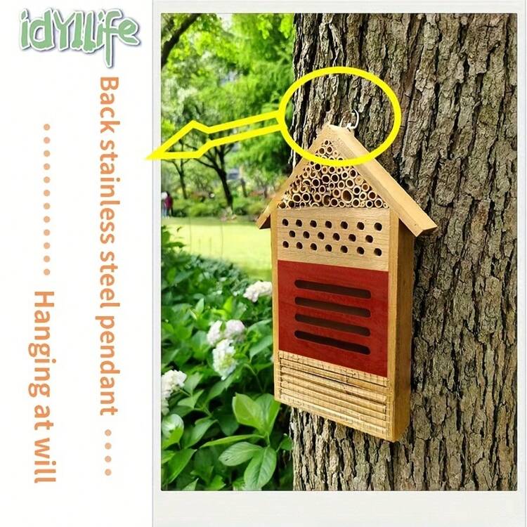 1 pièce Ornement en bois avec design de maison d'insectes, maison de papillon peinte, décoration de ruche en bois - beaucoup - Voir 7