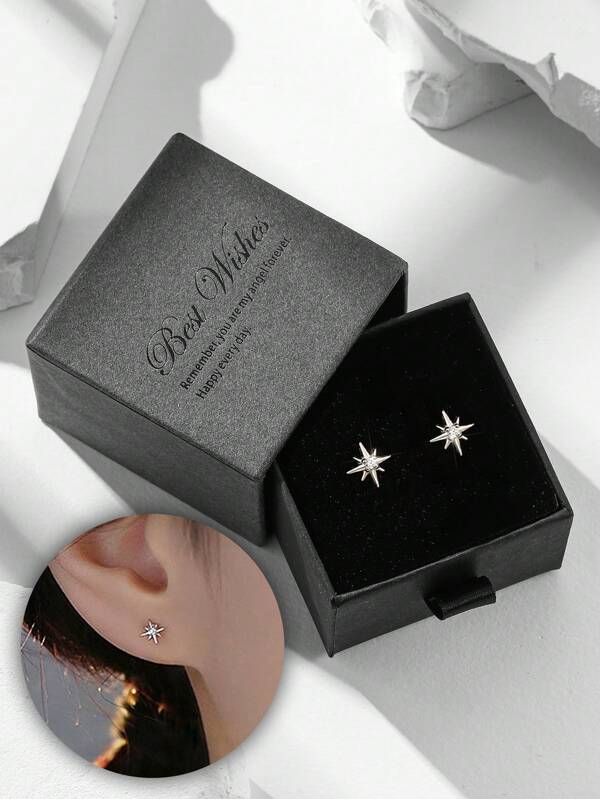 2 pièces/set Boucles d'oreilles clous octogonales en cubique de zircone minimalistes, convenant pour le port quotidien des femmes et en cadeau