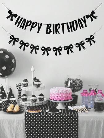 Födelsedagsrosor Girlangbanderoll, Glitter Svart Grattis på födelsedagen Rosettdekorationer för Flicka, Svarta Födelsedagsfesttillbehör, Halloween Födelsedagsfestdekorationer