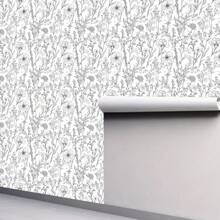 1 卷复古简约风格自粘墙纸 - 黑线花卉和植物图案，可移除乙烯基接触纸，防水，防潮，家居装饰贴纸适用于客厅、卧室、书房、餐厅墙壁、书架、橱柜、家具翻新、租客友好、多功能，尺寸 44*300/500/1000 厘米