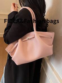 1 件女士大容量手提包，复古压花 PU 皮革，可拆卸肩带，勃艮第红色女士时尚手提包，适合购物、通勤、日常使用 - 粉色 - 查看 7