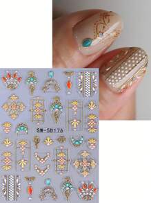 Autocollants pour ongles avec design de décalcomanie de mandala à croissant de lune, décoration d'ongles en relief 5D, motif de fleur de mandala coloré avec lignes dorées en métal blanc, style élégant rétro, autocollants adhésifs pour ongles, accessoires DIY pour salon de manucure, décoration d'ongles pour débutants DIY à la maison, cadeau pour femmes