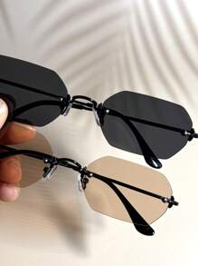 015835340007 2 chiếc kính râm nam gọng đen ánh kim hình lục giác nhỏ màu sâm panh, phối màu chuyển sắc, thích hợp cho đường phố, bãi biển, đi làm hàng ngày, phong cách du lịch cổ điển (kèm dây đeo và khăn lau). - 1*Đen/Hồng sâm panh+1*Đen/Xám - Xem 7