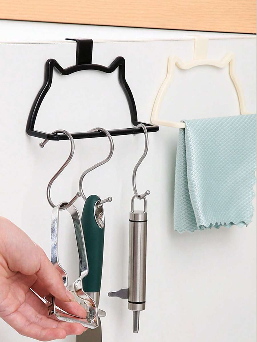 1 cái [Móc treo khăn hình mèo con một thanh] Móc treo khăn hình mèo con đáng yêu Không cần khoan Móc treo cửa sau thanh đơn Giá để đồ nhà tắm Giá treo khăn bằng nhựa cho đồ dùng nhà bếp - Nhiều màu - Xem 1