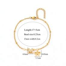 1条新款经典字母蝴蝶结不锈钢串珠手链，女士