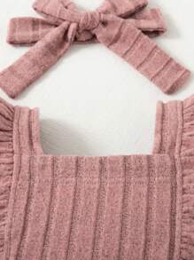 Summer Baby Girl Cute Pink Floral Ruffled Bodysuit & Headband Set - Dusty Pink - View 5