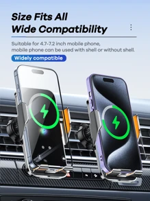 REMAX 15W 车载无线快速充电器；自动夹紧；360° 自由旋转；牢固防震；中控台手机支架；通用导航支架；兼容 iPhone/Android；汽车配件；汽车用品 - 黑色 - 查看 7