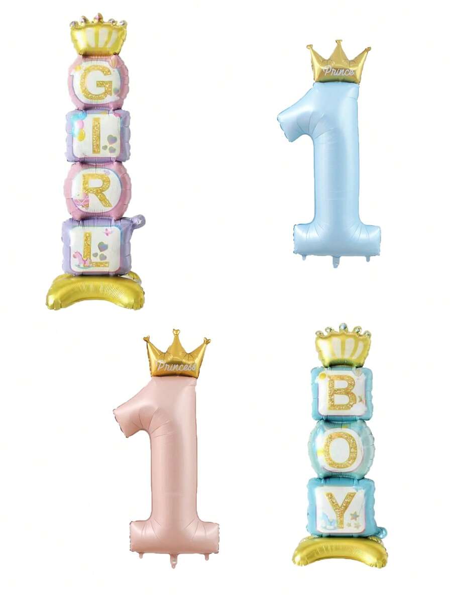 Blue Standing Crown Base Gender Reveal Balloon, 1st Birthday Party Decoration Balloons