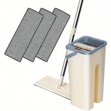 Mop And Bucket Set, With 3 Replacement Machine Washable Microfibre Mop Pads 360° Flat Squeeze Microfiber Mop And Bucket - With 3pcs Microfiber Pads - View 2