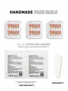 10pcs Handmade Nail Art Decor Set, Almond Shaped Nail Tips With Pink Bowknot Ribbon And 3D Crystal Rhinestones, Suitable For Manicure, Student, Pregnant Women, Daily Wear And Party, With Jelly Gel Press On Nails