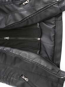 女式休闲连帽拉链皮夹克，带可拆卸兜帽，仿皮外套