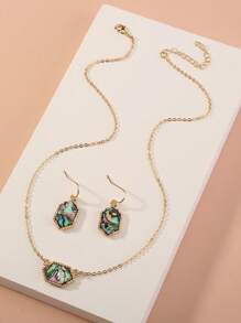 3pcs/Set Women Rhombus Pendant Necklace And Earrings, Suitable For Birthday Wear - Yellow Gold - View 7