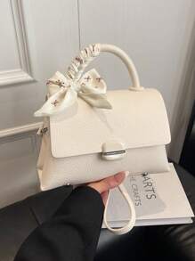 Fashionable Solid Color Women PU Handbag Versatile Solid Shoulder Bag Crossbody Bag Minimalist Square Bag - Beige - View 1