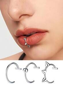 3 件/9 件不锈钢非穿孔身体首饰套装 C 型夹鼻环/唇环/耳环，男女通用，防过敏多用途日常环 - 彩色 - 查看 3