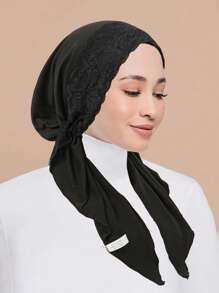 1pc New Solid Color Women Chemotherapy Cap With Lace Trim, Muslim Headscarf Turban Cap - A - View 16