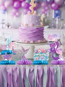 8件套美人鱼蜂窝中心装饰品，中心摆件，美人鱼摆件，美人鱼主题派对用品，一周岁生日派对装饰，美人鱼主题派对装饰，海底世界派对用品，生日背景装饰，桌面装饰，婴儿派对装饰，性别揭晓派对用品，节日派对装饰，婚礼装饰，新娘送礼会回礼 - 美人魚 - 查看 7