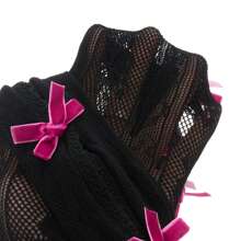 Women Lace Bolero Shrug Tops With Velvet Bows Hollow Out Shrug Open Front Cropped Cardigan Bolero Fishnet Shawl Arm Sleeves With Finger Holes Costume Accessories - 紅色和黑色 - 查看 6