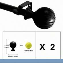 Yafa Home Fashion Adjustable Curtain Rod For Windows, 3/4 Inch Pole Single Curtain Rod With Ball Finials, All Hardware Included. (Black, 30" - 45") - 黑色 - 查看 3