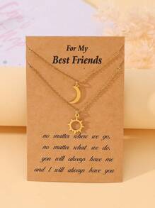 Goodwaro 2pcs Stainless Steel Sun & Moon Pendant Necklace Set, 18K Gold Plated, Minimalist Style, Love, Friendship Gift Suitable For Holidays, For Women - Gold 2-piece Set - View 16