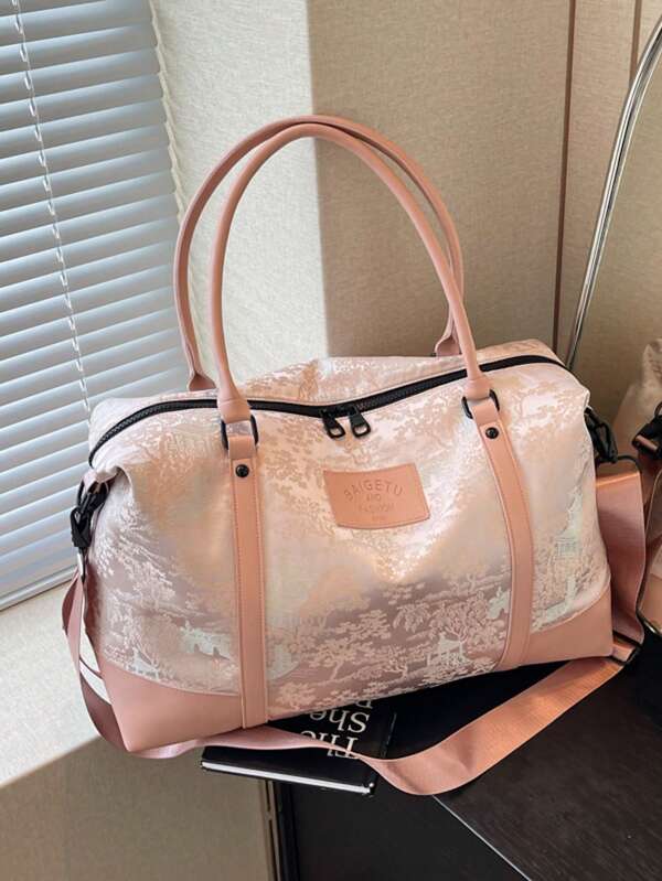BAIGETU Fashion Floral Pattern Colorful Large Capacity Tote Shoulder Handbag, Casual Short Trip Travel Vacation Gym Fitness Messenger Bag For Women