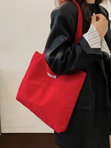 Corduroy Solid Color Shoulder Tote Bag, Suitable For Women's Daily Use - Burgundy - View 4