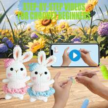 DIY Dance Rabbit Crochet Kit For Beginners, Amigurumi Stuffed Animals - Gift Animal Crochet Starter Kit All-In-One Complete Crochet Kit Learn To Crochet Sets With Instructions And Step By Step Video Tutorials For Adults Cute Animal Doll DIY Crafts For Home Decor
