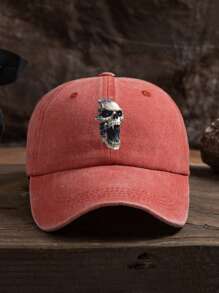 1 pieza Gorra de béisbol unisex con estampado de calavera, de uso casual al aire libre, ajustable y de tela suave lavada, adecuada para uso diario