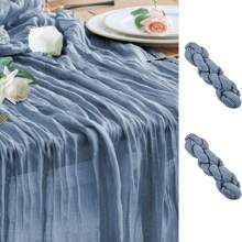 Toalha de mesa com estampa de queijo azul-acinzentado, toalha de mesa de gaze boho, toalha de mesa longa e transparente simples, tecido de gaze, pano de queijo de fazenda, adequado para chá de bebê, casamento, noiva, festa de aniversário, decoração de mesa de jantar