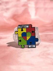 1 Pc," Mom" Enamel Pin Rainbow Puzzle Pieces Badge Jewelry Mother Autistic Awareness Pin For Clothes Bag Charm School