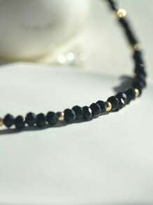 1 pieza Collar gargantilla de  negro y cuentas de color dorado para mujer, Sencillos y delicados collares de cuentas para adolescentes, joyería elegante