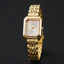 1pc Women's Steel Strap Casual Minimalist Square Dial Quartz Wristwatch + 1pc Love Bracelet, No Watch Box - 金色 - 查看 7