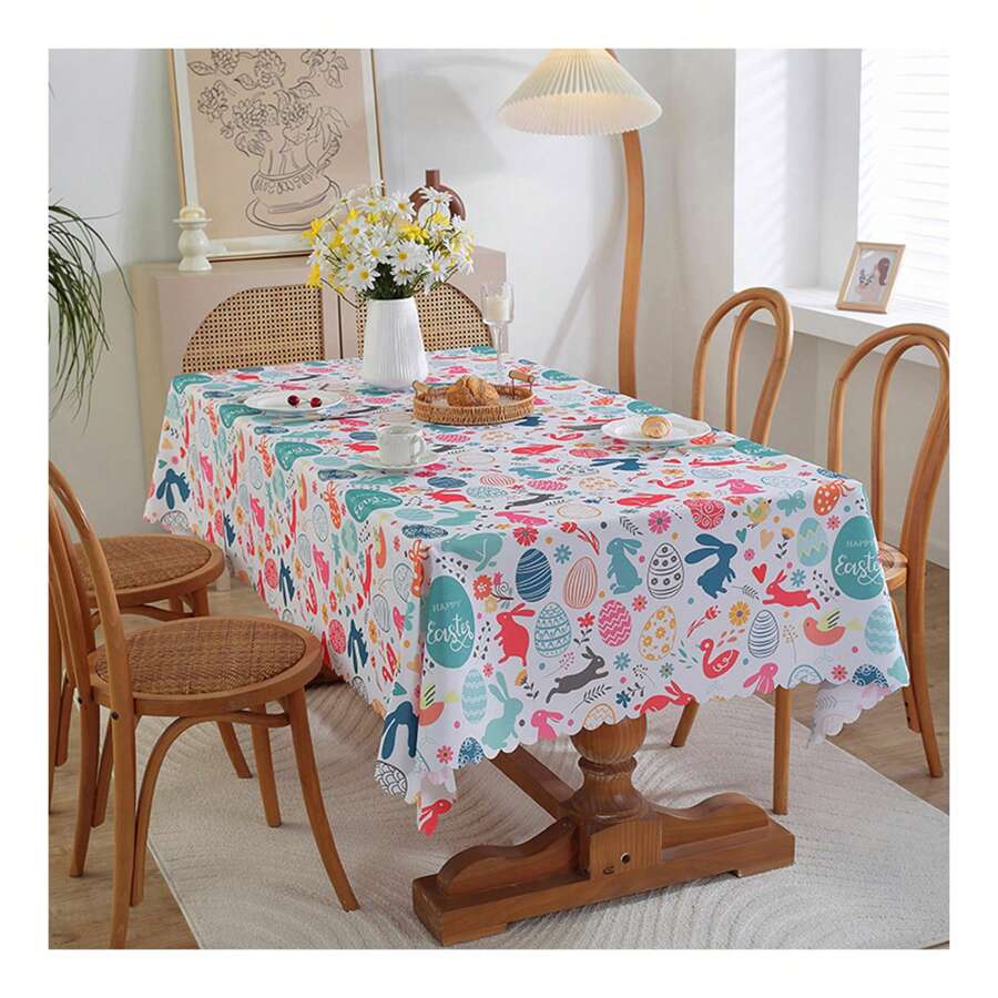 Mantel de Pascua con estampado de huevos de conejo, decoración para mesa de comedor larga, manteles de fiesta para mesas rectangulares. - Multicolor - Ver 1