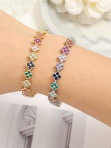 1 pezzo Braccialetto alla moda decorato con fiori e cristalli di zirconia, adatto per le donne da indossare in feste, matrimoni e occasioni formali