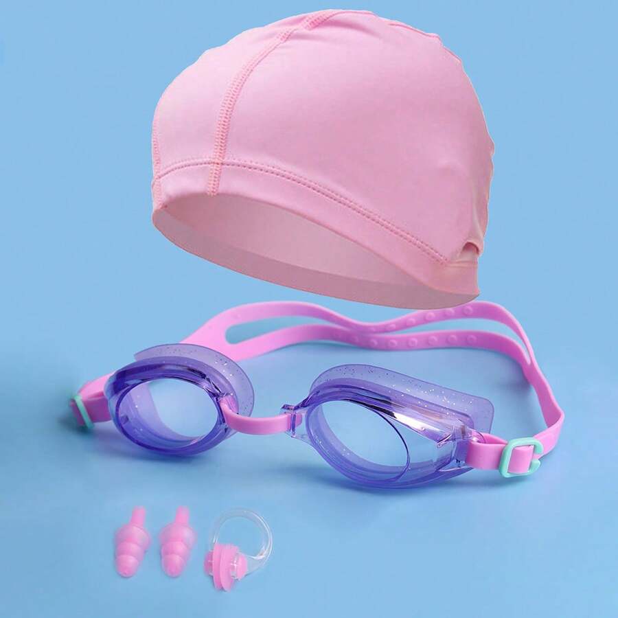 SHENYU （5 件）成人和青少年游泳镜、泳帽、耳塞和鼻夹套装 - 紫色 - 查看 1