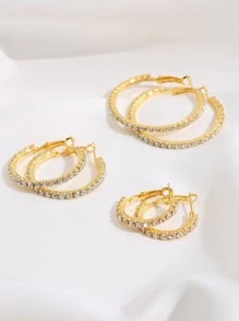 6pcs Rhinestone Hoop Earrings Set, Jewelry Gift For Women, Teacher (Random Card Included) - Yellow Gold - View 4