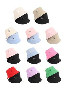 2pcs Women Smiling Face Embroidery Versatile Bucket Hats, Adjustable Festival Couples Casual Sports Hat For Cycling, Sightseeing, Travel, Streetwear, Party