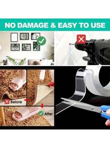 5/1pc 重型双面胶带-可重复使用，无痕，强力粘性，多用途，可拆卸和清洗，用于千斤顶板、挂钩、地垫、壁画、双面胶带固定