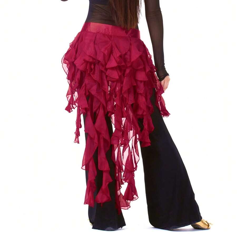 XChangeFun Belly Dance Hip Scarf Egypt Style Belt Skirt Latin Dance Tassel Wave Skirt For Outfit - 酒紅色 - 查看 1