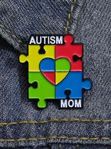 1 Pc," Mom" Enamel Pin Rainbow Puzzle Pieces Badge Jewelry Mother Autistic Awareness Pin For Clothes Bag Charm School