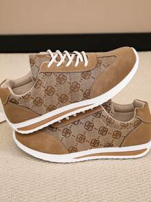 女士平底运动鞋，皮革鞋面，透气软底，轻便跑鞋，时尚百搭休闲运动鞋，四季皆宜 - 棕色 - 查看 10