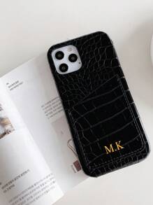 1 Ốp điện thoại da cá sấu giả cá nhân hóa, Ốp ví iPhone có khe cắm thẻ tín dụng Monogram, Ốp điện thoại chữ cái đầu tương thích với iPhone 16 15 14 13 12 11 Pro XS Max X XR Plus, Quà tặng sinh nhật/ngày lễ tuyệt vời, Quà tặng cá nhân hóa cho anh ấy/cô ấy, Quà kỷ niệm/đám cưới, Quà tặng tùy chỉnh cho bố/mẹ (Da PU, In giấy bạc) - màu đen - Xem 2