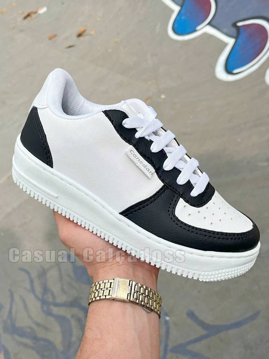 Women's Casual Sneakers, Ideal For The Gym, Flat Sole, Lightweight, Vintage, Retro, Comfortable, Versatile, Casual Fashion Style - 黑與白 - 查看 1